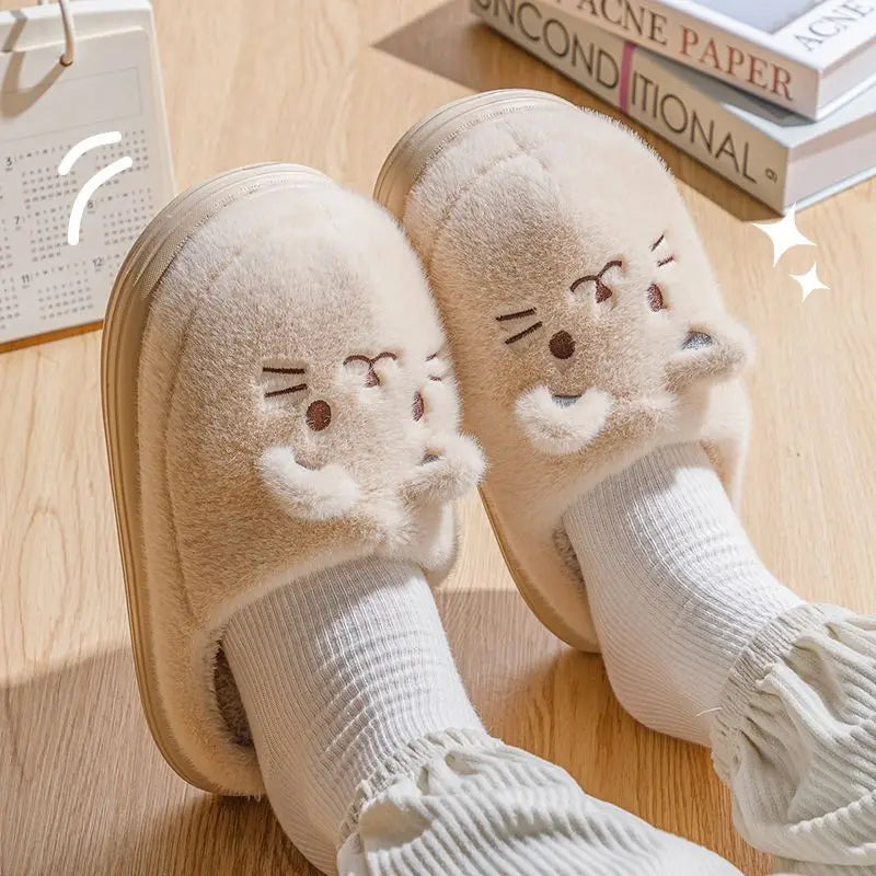 Cozy Cat Plush Winter Slippers